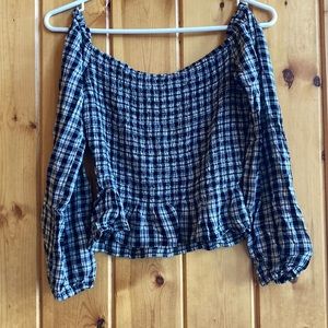 Off the shoulder plaid Hollister top